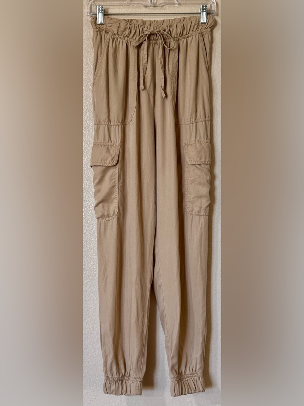 Japna Slim Fit 100% Lyocell Cargo Jogger Pants Khaki Tan Paperbag M